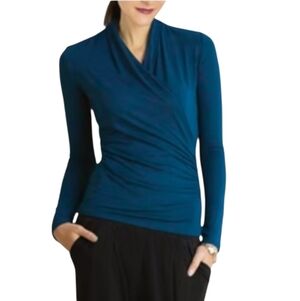 Miik Women's Reni Ruched Faux Wrap Top Long Sleeve Blue Size Medium
